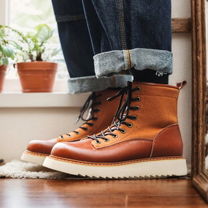 Botas de Trabajo de Cuero para Hombre, Estilo Retro Americano, Botas de Motero de Caña Alta, Punta Redonda, Suela Gruesa, Calzado Informal - Product Image 4