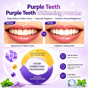 Pasta y Polvo Dental Blanqueador Morado <span class=keywords><strong>de</strong></span> Venta Caliente al por Mayor, Sabor Menta, Grado Alimenticio, Marca Privada para Uso Doméstico - Product Image 2