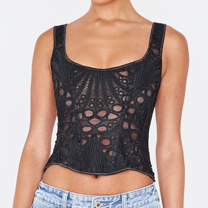 <span class=keywords><strong>Corsetto</strong></span> con collo quadrato floreale trasparente testurizzato top Crop scavati in <span class=keywords><strong>maglia</strong></span> alla moda - Product Image 6