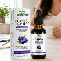 SOLOTREE Gouttes liquides de soutien au cortisol Service OEM ODM Hommes Femmes Complément énergétique à base de plantes 9-en-1 Étiquette personnalisée Marque privée 60mL