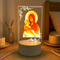 Base de veilleuse d'affichage LED USB en acrylique pour éclairage décoratif de chambre à coucher Diwali 3D lumière blanche chaude Plug-In tailles de lampe moyenne