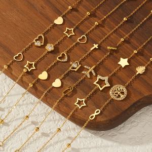 Zarif ışık lüks kalp yıldız elmas zincir 18K altın kaplama paslanmaz çelik bilezik takı kadınlar için - Product Image 3