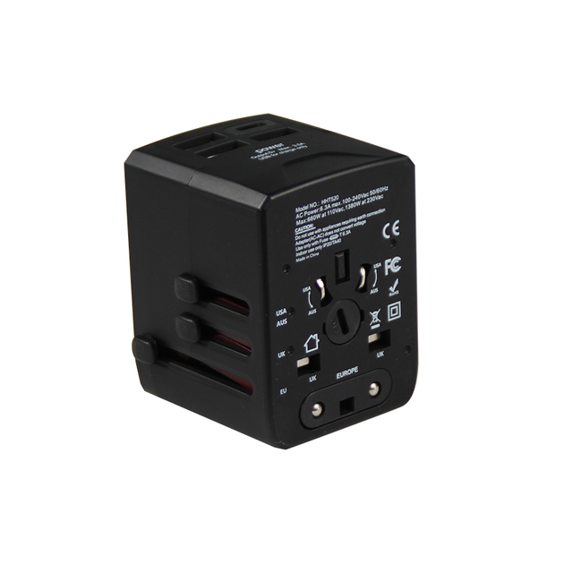 International Slim Universal Power Adapter ABS Electrical Plug with UK US EU AU CN Standards 8A/6A Rated Current Travel Adapter