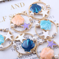 Pendentifs Breloques Rondes en Alliage de Zinc Émaillé Océanique 24x28mm, Forme Étoile de Mer et Coquillage, Accessoires Perles pour la Fabrication de Bijoux DIY