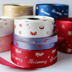 Customized Printed Logo <b>Gold</b> Foil Double Faced Satin <b>Ribbon</b> Rolls for Personalized Gift Packaging Holiday Promotional Decoration - Product Image 1
