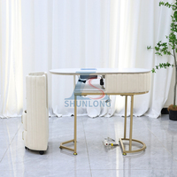 Salon de manucure de luxe table et chaises de manucure double places blanches table et chaises de salon de beauté moderne table à ongles avec lumières