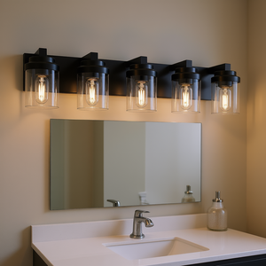 Modern 5-Light Bathroom Vanity Light Black Glass Shade Wall Sconce With <b>Dimmer</b> <b>Switch</b> <b>For</b> Bedroom Hallway - Product Image 2