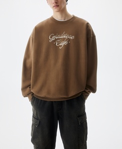 2024 nueva tendencia de alta calidad personalizada OEM hombres holgado ajustado impreso Casual sudadera 100% algodón pulóver Terry de talla grande forro - Product Image 5