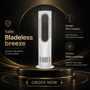 Ventilateur tour de bureau/sol <span class=keywords><strong>ANGELO</strong></span> AZ588PRO à oscillation à 75 degrés, silencieux et sûr, 2-en-1 (froid/chaud), moteur DC, té<span class=keywords><strong>l</strong></span>écommande LCD, pour la maison/le bureau - Product Image 1