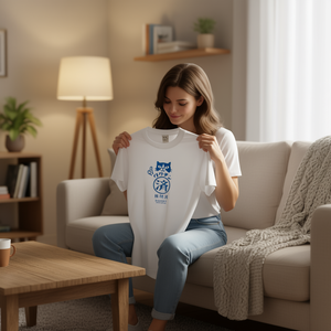 T-shirt Scopy a maniche corte con stampa gatto vaccinato, design divertente, unisex, bianco - Product Image 3