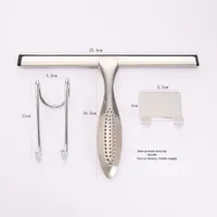 Outil de nettoyage des vitres antidérapant en acier inoxydable 3-en-1 grattoir à eau domestique brosse de nettoyage des vitres raclette essuie-glace métal pour sol