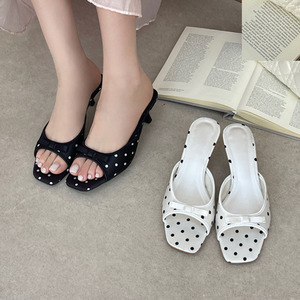 Sandali Estivi <span class=keywords><strong>Eleganti</strong></span> da <span class=keywords><strong>Donna</strong></span> con Punta Quadrata in Raso a Pois, Tacco Basso Sottile, <span class=keywords><strong>Scarpe</strong></span> Casual per Spiaggia e Feste - Product Image 6