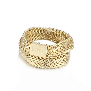 Модные кольца на цепочке золотого цвета с двойным скручиванием и гравировкой влюбленных букв, дизайнерские ювелирные изделия для женщин