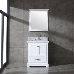 Mueble de Baño Moderno de Madera Maciza Estilo Rústico con Lavabo de Cerámica, Espejo con Marco Resistente al Agua y Construcción de Cierre Suave - Product Image 1