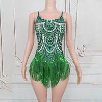 Robe de scène sexy imprimée avec des strass scintillants et des franges en spandex/polyester, costume de danse, combinaison pour femmes, performance en boîte de nuit