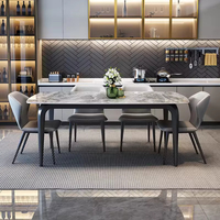 Ensemble de table et de chaises de salle à manger rectangulaires en marbre, élégant, luxueux et moderne, meubles en métal pour restaurant, salon, design tendance