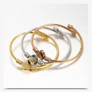 Fashion Women's Bracelet Tricolor Stainless Steel Bangle Titanium Rose Gold Heart Shaped Jewelry Women
