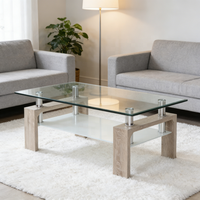 Table basse en MDF haute brillance, table de salon moderne avec plateau en verre trempé