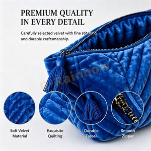 Bolsa de Viaje de Terciopelo de Lujo para Mahjong, con Logotipo Personalizado, Color Azul Océano, Cierre de Cremallera, Borlas con Diseño Chevron, Estuche de Lujo para Fichas de Mahjong - Product Image 6