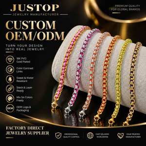 Bracelet plaqué or en gros, bracelet à maillons gourmette coloré personnalisé, bijoux en acier inoxydable 316L PVD 18K pour femmes - Product Image 2