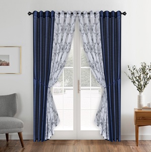 Rideau de fenêtre de 84 pouces, ensemble de 6 rideaux de fenêtre - Rideaux superposés brodés et unis, à double couche, pour une occultation totale de la lumière - Product Image 2