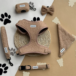 2026 produk baru Premium kustom Logo desainer mewah nyaman hangat Teddy Velvet hewan peliharaan anjing memimpin kerah Harness Set tali - Product Image 1