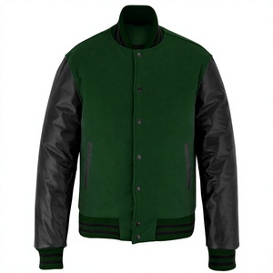 Blouson universitaire OEM 2026 en laine vert foncé de qualité supérieure avec manches en cuir noir pour homme – Blousons d'hiver chauffants de haute qualité à faible MOQ - Product Image 1
