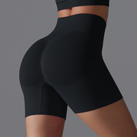 Shorts de sport basiques pour yoga, style européen, côtelés, moulants, pour la course et le fitness, taille haute, effet push-up, taille élastique, couleur unie