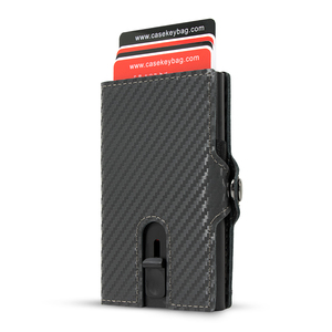 Casekey Real Leather Carbon Fiber <b>Wallet</b> Slim Minimalist Card Holder RFID Blocking Slide Button Slim <b>Smart</b> <b>Wallet</b> - Product Image 3