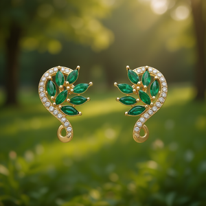 Pendientes de Oro E2664 con Esmeralda en Forma de Gota, Corte Marquesa, Engaste de Garra, Diseño de Planta, Joyería Romántica de Moda para Mujer, Aleación de Zinc, Fiesta - Product Image 2