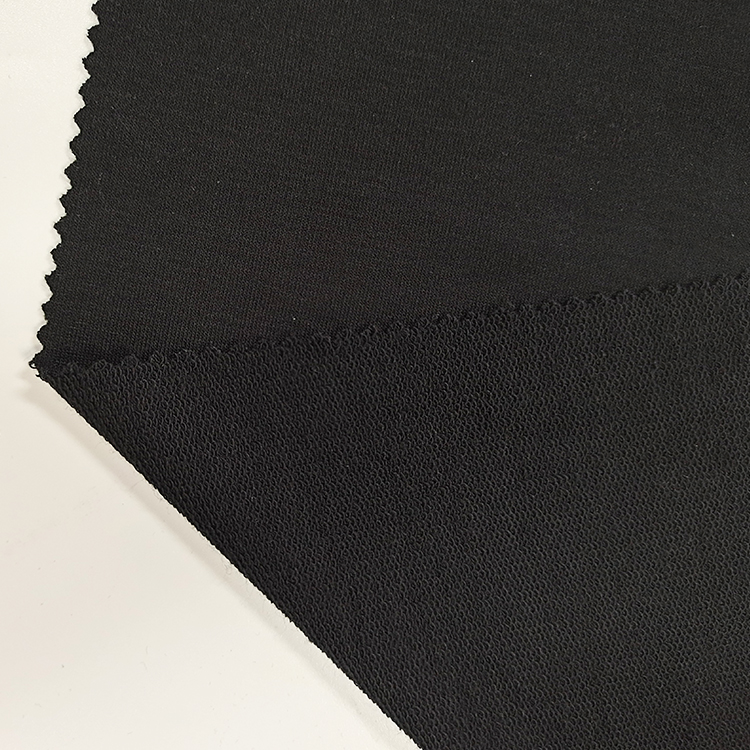 Factory High Quality Black 64%Polyester 34%Rayon 2%Spandex Knitted Stretch French Terry Fabric For Sportwear,Tracksuit