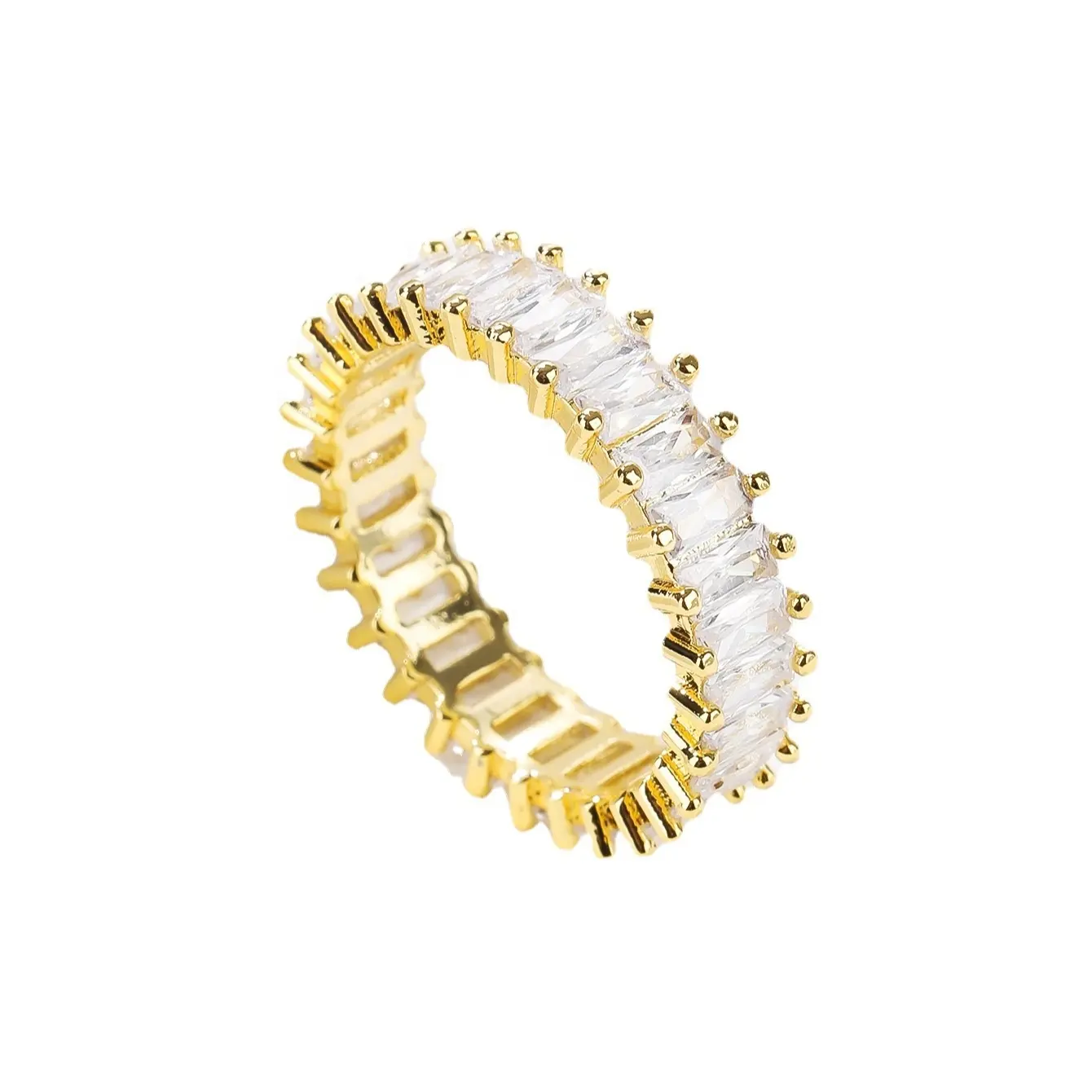 Anillos de boda de circonia cúbica rectangular para mujer, joyería de moda, oro