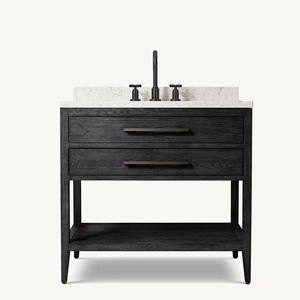 <span class=keywords><strong>Mobile</strong></span> <span class=keywords><strong>Bagno</strong></span> Minimalista AH in Rovere Bianco con Lavabo Singolo, Top in Marmo, Accessori Dorati, 2 Cassetti, Ripiano e Gambe Affusolate - Product Image 6