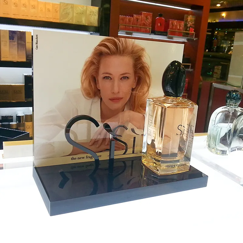 Soporte de exhibición de producto de maquillaje organizador de perfume acrílico personalizado para tienda soporte de exhibición de perfume cosmético