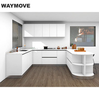 Ensembles d'armoires de cuisine modulaires écologiques modernes WAYMOVE, design îlot, cuisine complète avec évier en marbre artificiel/feuille de placage