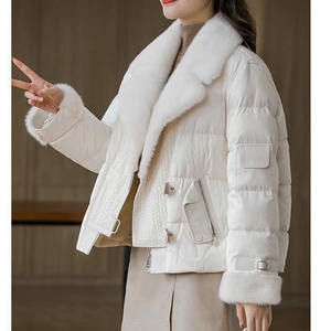 Oftbuy 2023 Nueva locomotora abrigo con Cuello de piel de visón real abrigo corto joven cálido chaqueta de motocicleta de plumón de <span class=keywords><strong>ganso</strong></span> blanco para <span class=keywords><strong>mujer</strong></span> - Product Image 6