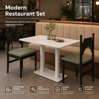 Ensemble de salle à manger commercial, chaises vertes sauge et table aspect marbre avec base à double piédestal pour café et restaurant