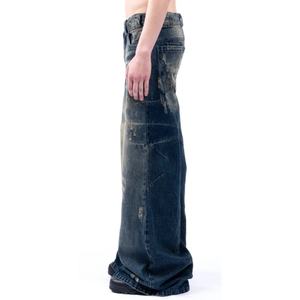 Wholesale 100% Cotton <b>Soft</b> Comfortable Distressed Loose Fit <b>Jeans</b> Deconstruct Design Hand Make Effect Washed Blue Men's <b>Jeans</b> - Product Image 3