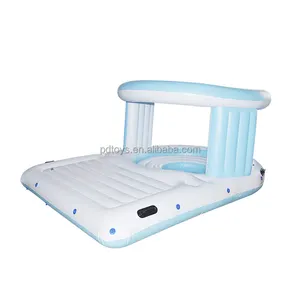 Customization Lake Pool Inflatable Island Floating Lounge With Inflatable Dome Tent 4 Person Inflatable Raft Tropical