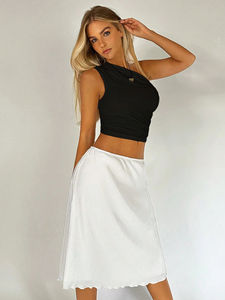 Canotta in tinta unita a spalla singola aperta sul retro plissettata Y2k per donne estate una spalla Crop <span class=keywords><strong>Top</strong></span> - Product Image 5