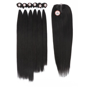 KEMY HAIR 6 + 1 fasci sintetici di alta qualità chiusura in pizzo a buon mercato onda d'acqua lisci sintetico Extension Multi Pack - Product Image 3