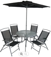Ensemble de table et chaises de jardin pliables avec parasol, structure métallique ronde