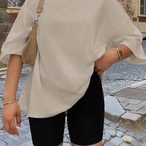 2025 Trendy Womens Queen Oversized Summer Gym Tops Casual Solid <b>Canvas</b> Workout Clothes Plus Size Short Sleeve <b>Plain</b> Dyed Knitted - Product Image 3