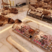 Vitrine de boulangerie en verre feuilleté pour l'aménagement intérieur de boutiques de pâtisserie, comptoir de présentation de confiseries en marbre