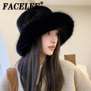Gorro de Piel Sintética Facelee, Gris, Cálido, Cortavientos, de Felpa, para Mujer - Product Image 3