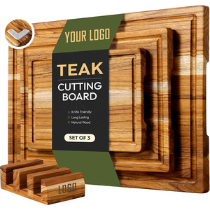 Tabla de Cortar de Madera de Teca Antideslizante de Primera Calidad, No Tóxica, para Usar Sobre el Fregadero, Juego de Tablas de Cortar de Madera Maciza con Soporte para Grabado Láser - Product Image 1