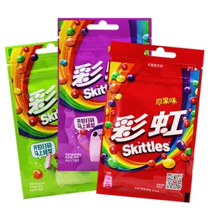 Permen terbaru pabrik makanan ringan eksotis permen lezat Crispy Gummies Skittless Fruity permen karet 40g kemasan tas