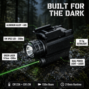 Linterna láser verde de 515nm de luz potente, 5W XPG2 LED, montaje Picatinny, linterna táctica ultraligera de doble potencia para caza - Product Image 2