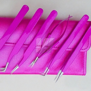 Pinzas de extensión de pestañas japonesas de Material sostenible japonés de alta calidad logotipo personalizado acero inoxidable recubierto de Rosa puntiagudo - Product Image 6