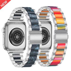 Bracelet en résine à trois perles pour Apple Watch Bracelet en acier inoxydable pour <span class=keywords><strong>Iwacth</strong></span> 45MM 49MM 38MM 41MM - Product Image 1